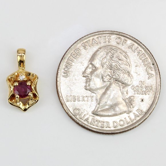 Vintage 14K Yellow Gold Ruby and Diamond Anniversary / Birthstone Pendant Charm - Picture 5 of 5